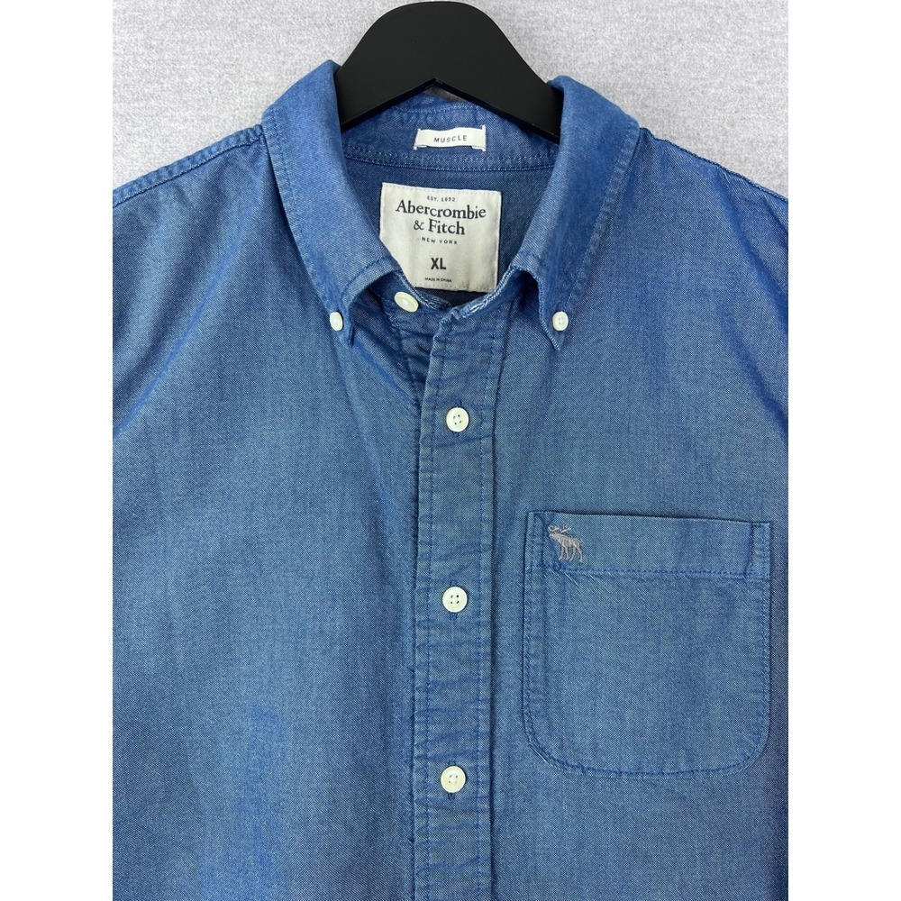 Abercrombie & Fitch Mens Muscle Fit Blue Chambray Button Down Shirt XL LS Y2K